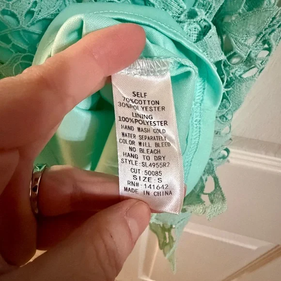 She + Sky Mint Green Lace Dress | Floral Crochet Overlay | NWT | Size S - Picture 7 of 8